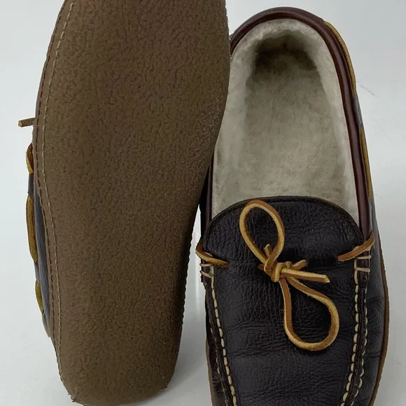 LL Bean Moccasin Slipper Brown Moc Toe Slip-On Loafer Leather 212984 Mens 10 Med - Picture 7 of 14